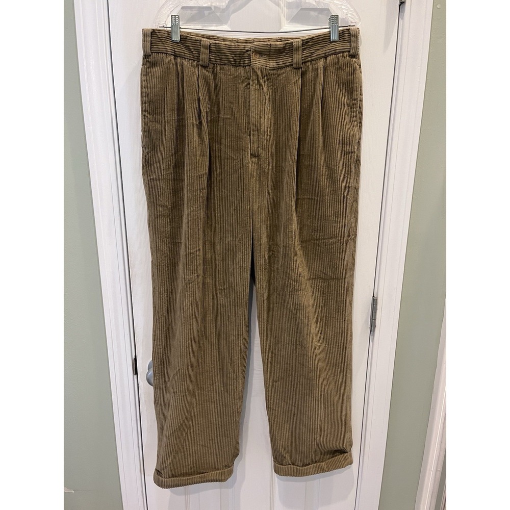 Bill Khakis Classic Fit Corduroy Pants Mens 35x31 Khaki Tan USA Made Pleated